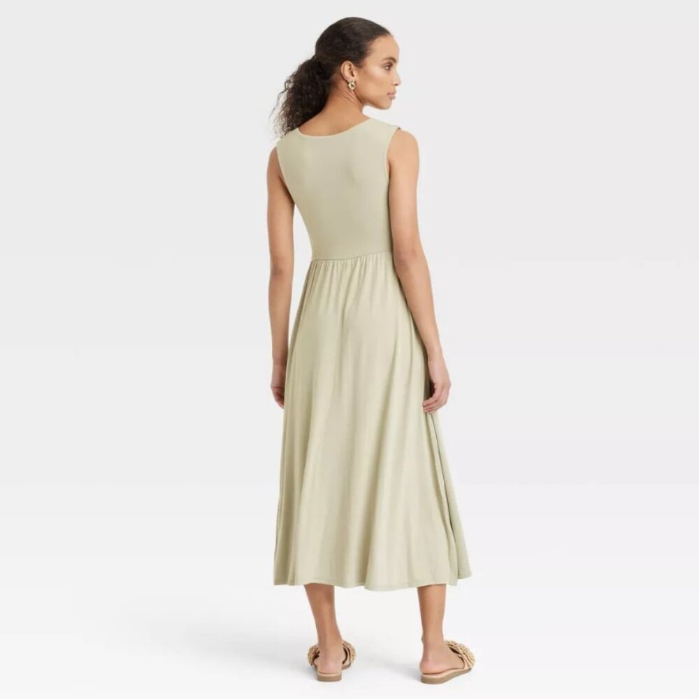 A New Day Sage Olive Green Sleeveless Midi Pockets Slit Dress 3X Butter Soft NWT - Picture 3 of 4